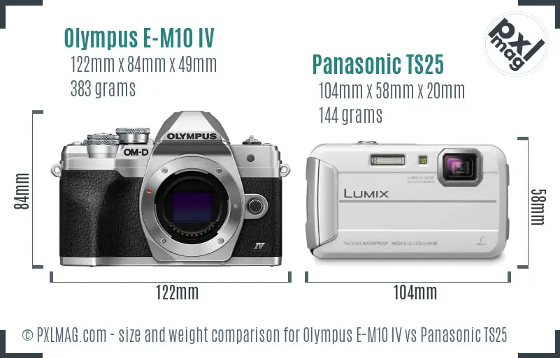 Olympus E-M10 IV vs Panasonic TS25 size comparison