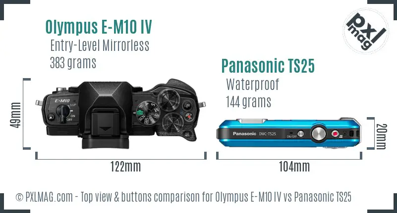 Olympus E-M10 IV vs Panasonic TS25 top view buttons comparison