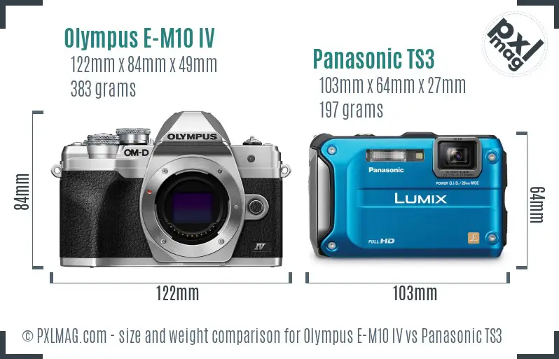 Olympus E-M10 IV vs Panasonic TS3 size comparison