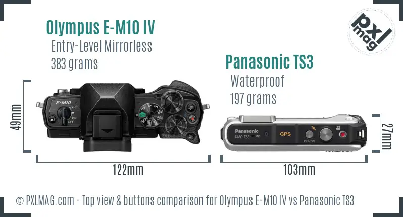 Olympus E-M10 IV vs Panasonic TS3 top view buttons comparison