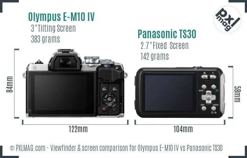 Olympus E-M10 IV vs Panasonic TS30 Screen and Viewfinder comparison