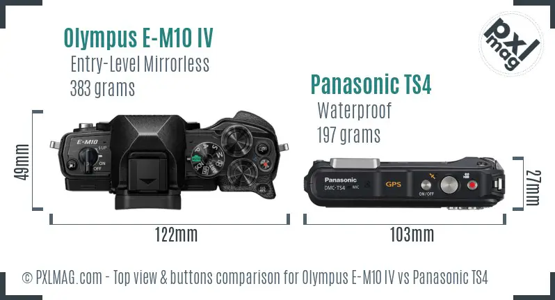 Olympus E-M10 IV vs Panasonic TS4 top view buttons comparison