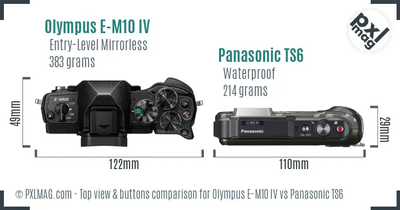 Olympus E-M10 IV vs Panasonic TS6 top view buttons comparison