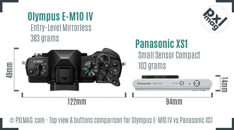 Olympus E-M10 IV vs Panasonic XS1 top view buttons comparison