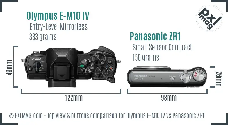 Olympus E-M10 IV vs Panasonic ZR1 top view buttons comparison