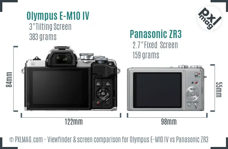 Olympus E-M10 IV vs Panasonic ZR3 Screen and Viewfinder comparison