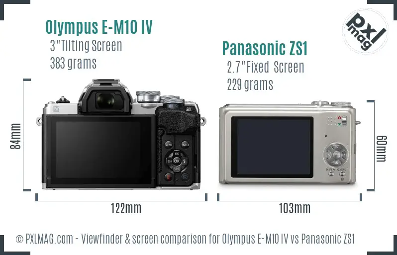 Olympus E-M10 IV vs Panasonic ZS1 Screen and Viewfinder comparison