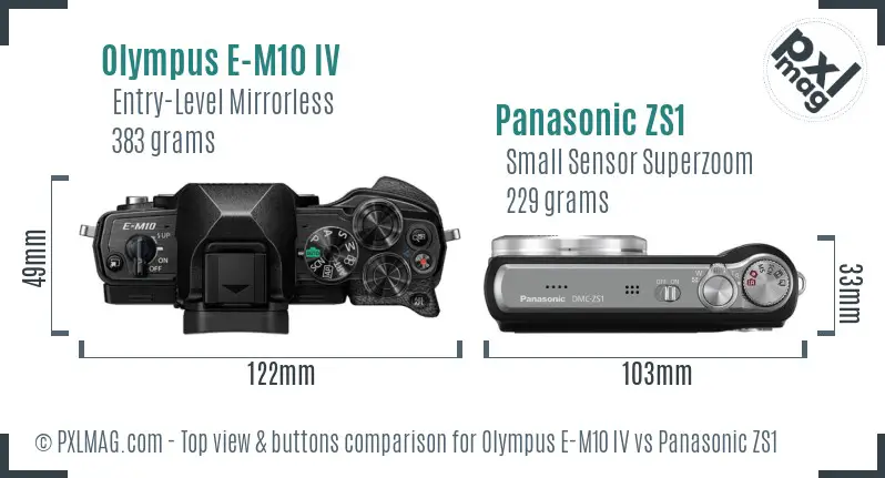 Olympus E-M10 IV vs Panasonic ZS1 top view buttons comparison