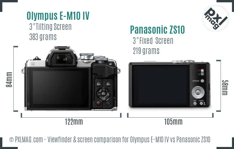 Olympus E-M10 IV vs Panasonic ZS10 Screen and Viewfinder comparison