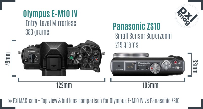 Olympus E-M10 IV vs Panasonic ZS10 top view buttons comparison