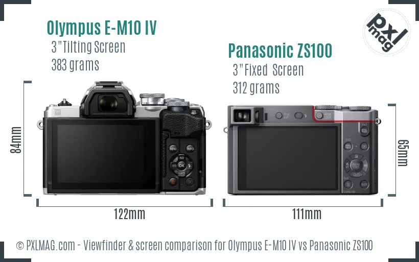 Olympus E-M10 IV vs Panasonic ZS100 Screen and Viewfinder comparison