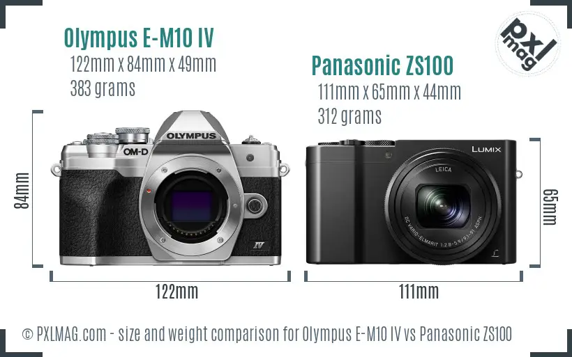 Olympus E-M10 IV vs Panasonic ZS100 size comparison
