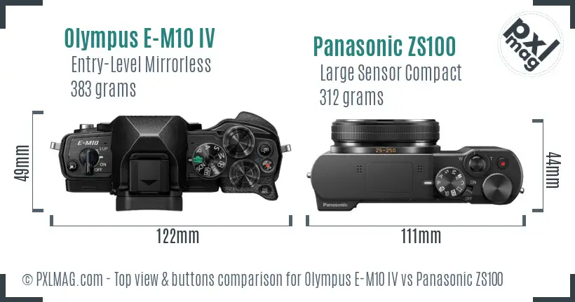 Olympus E-M10 IV vs Panasonic ZS100 top view buttons comparison
