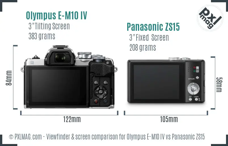 Olympus E-M10 IV vs Panasonic ZS15 Screen and Viewfinder comparison