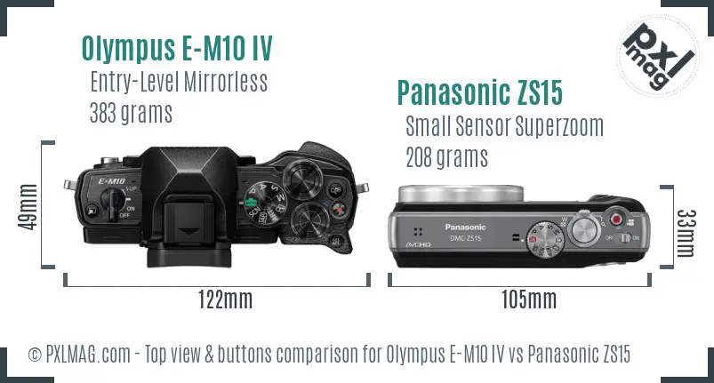 Olympus E-M10 IV vs Panasonic ZS15 top view buttons comparison
