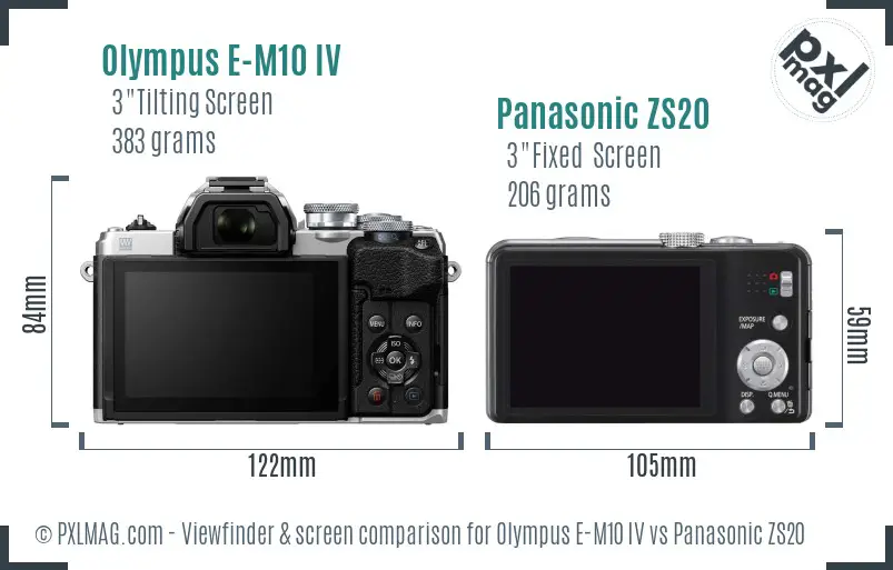 Olympus E-M10 IV vs Panasonic ZS20 Screen and Viewfinder comparison