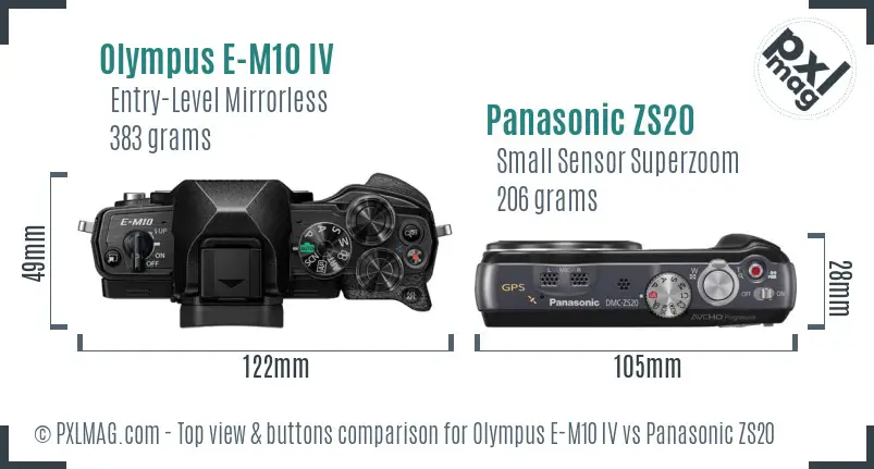 Olympus E-M10 IV vs Panasonic ZS20 top view buttons comparison