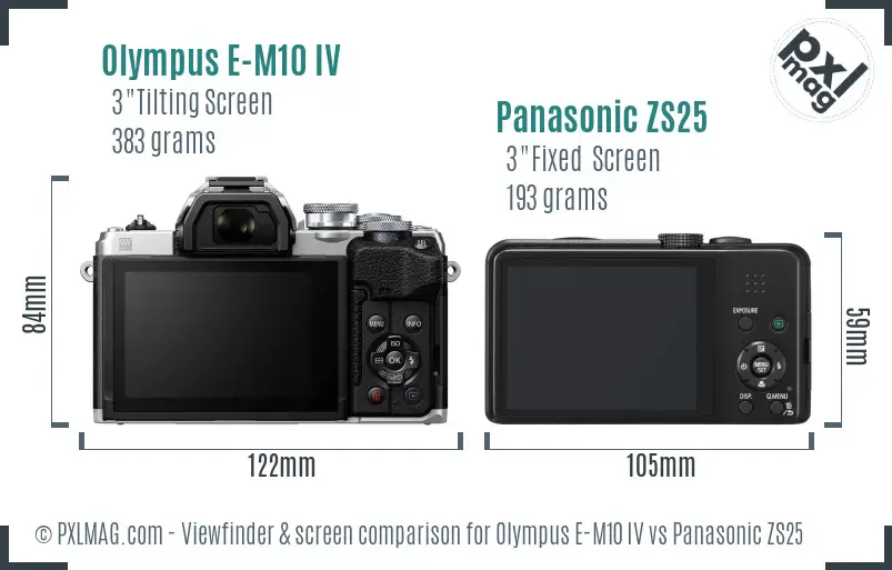 Olympus E-M10 IV vs Panasonic ZS25 Screen and Viewfinder comparison
