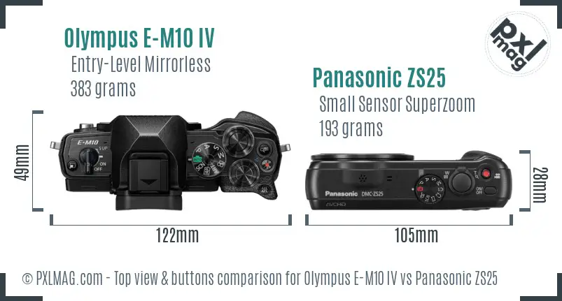 Olympus E-M10 IV vs Panasonic ZS25 top view buttons comparison