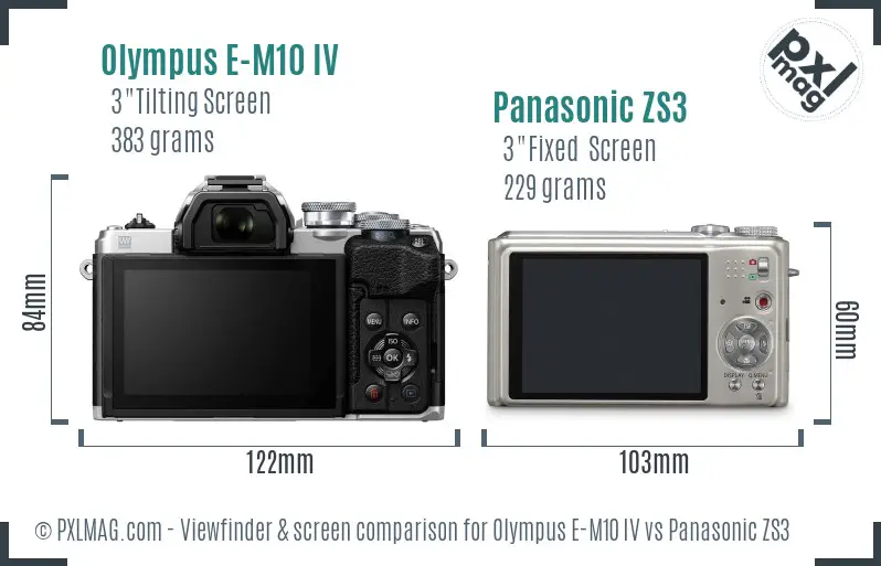 Olympus E-M10 IV vs Panasonic ZS3 Screen and Viewfinder comparison