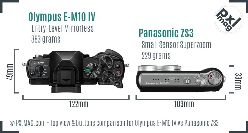 Olympus E-M10 IV vs Panasonic ZS3 top view buttons comparison