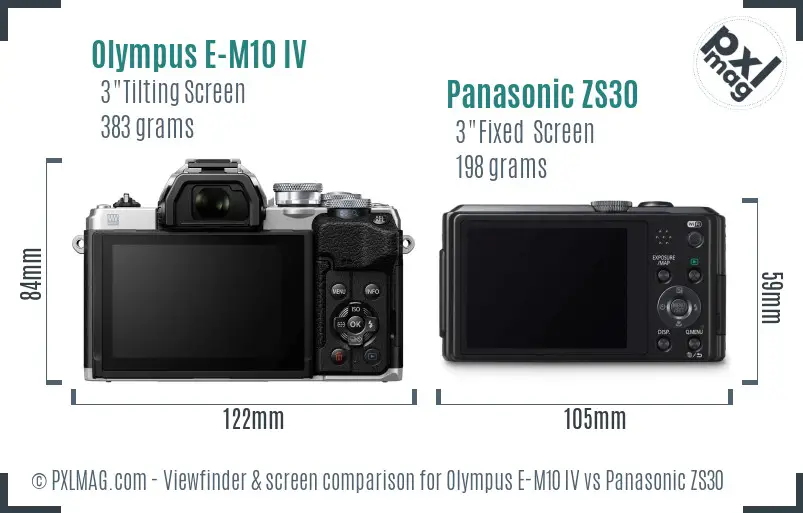 Olympus E-M10 IV vs Panasonic ZS30 Screen and Viewfinder comparison