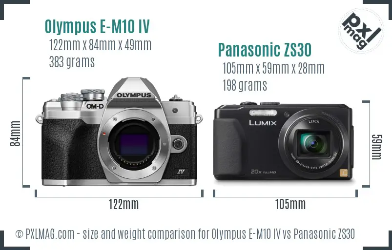 Olympus E-M10 IV vs Panasonic ZS30 size comparison