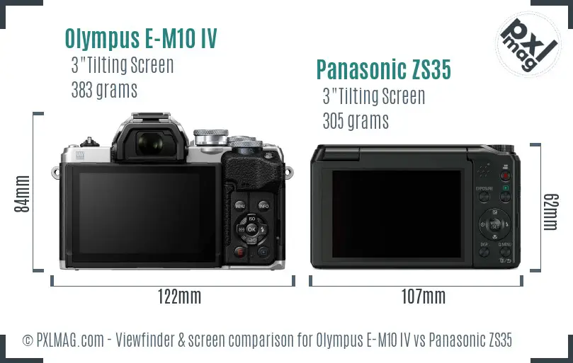 Olympus E-M10 IV vs Panasonic ZS35 Screen and Viewfinder comparison