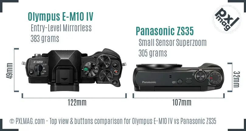 Olympus E-M10 IV vs Panasonic ZS35 top view buttons comparison