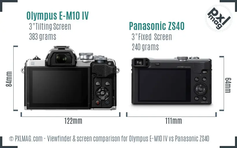 Olympus E-M10 IV vs Panasonic ZS40 Screen and Viewfinder comparison