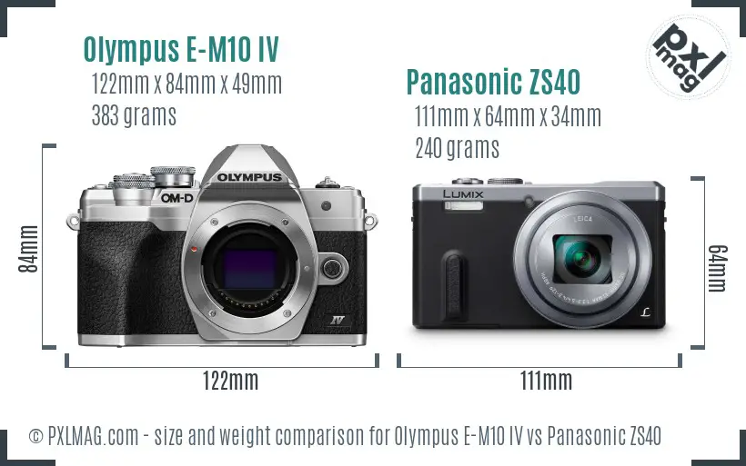 Olympus E-M10 IV vs Panasonic ZS40 size comparison