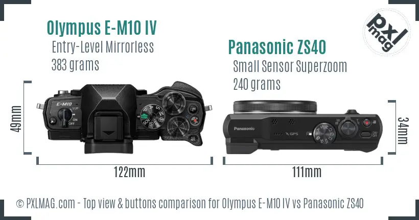 Olympus E-M10 IV vs Panasonic ZS40 top view buttons comparison