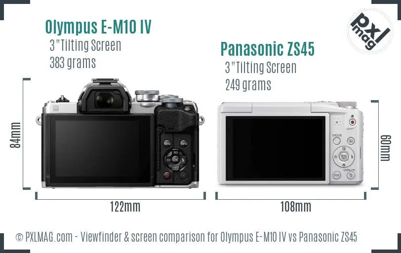 Olympus E-M10 IV vs Panasonic ZS45 Screen and Viewfinder comparison