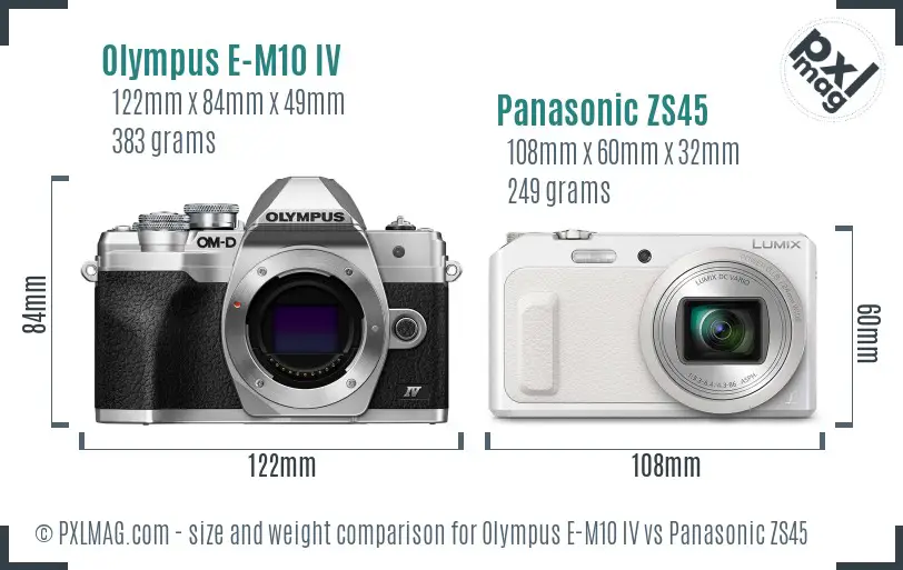 Olympus E-M10 IV vs Panasonic ZS45 size comparison