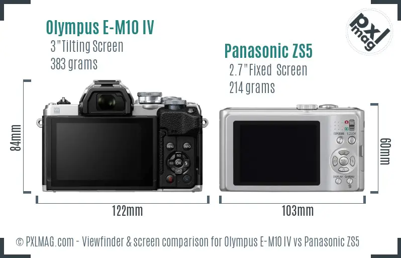 Olympus E-M10 IV vs Panasonic ZS5 Screen and Viewfinder comparison