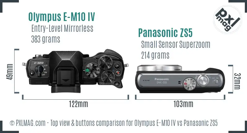 Olympus E-M10 IV vs Panasonic ZS5 top view buttons comparison