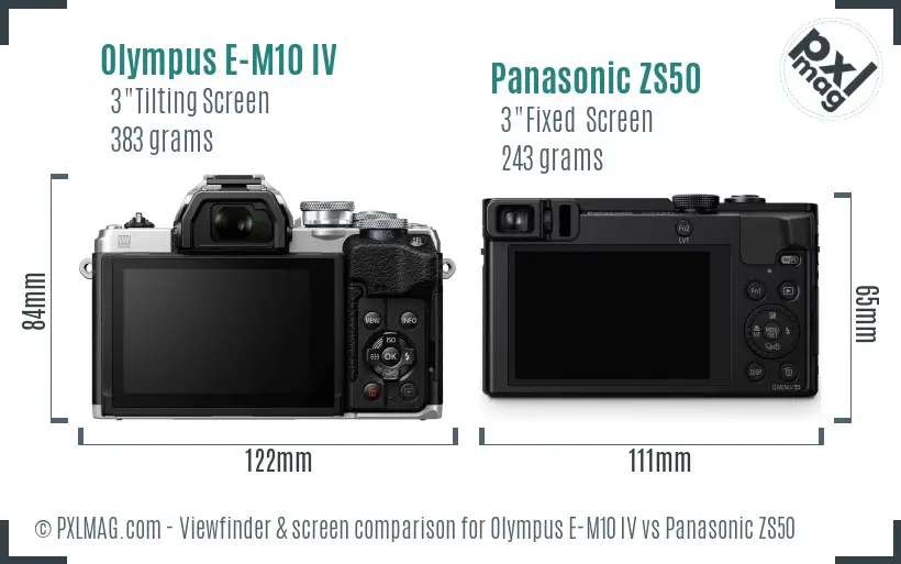 Olympus E-M10 IV vs Panasonic ZS50 Screen and Viewfinder comparison