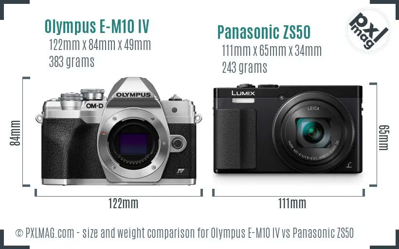 Olympus E-M10 IV vs Panasonic ZS50 size comparison