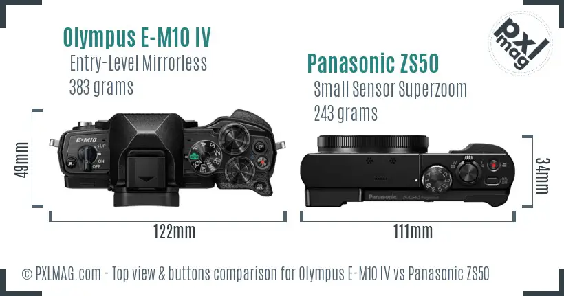 Olympus E-M10 IV vs Panasonic ZS50 top view buttons comparison