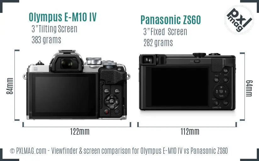 Olympus E-M10 IV vs Panasonic ZS60 Screen and Viewfinder comparison