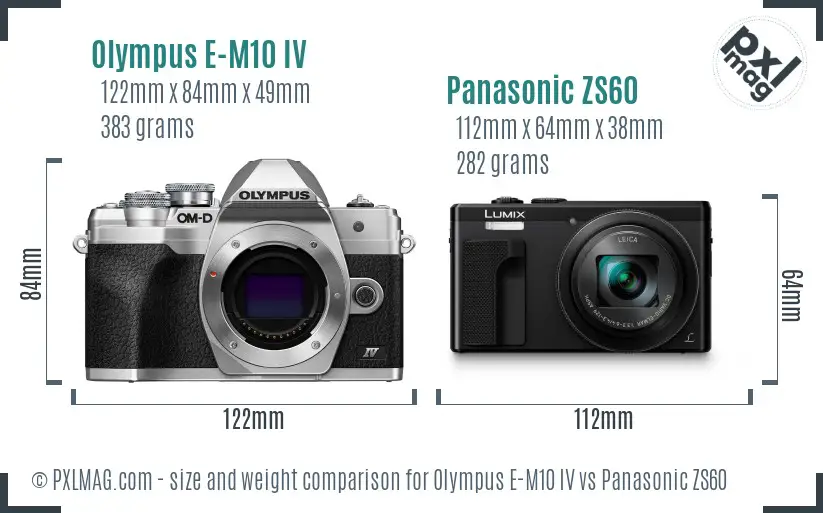 Olympus E-M10 IV vs Panasonic ZS60 size comparison