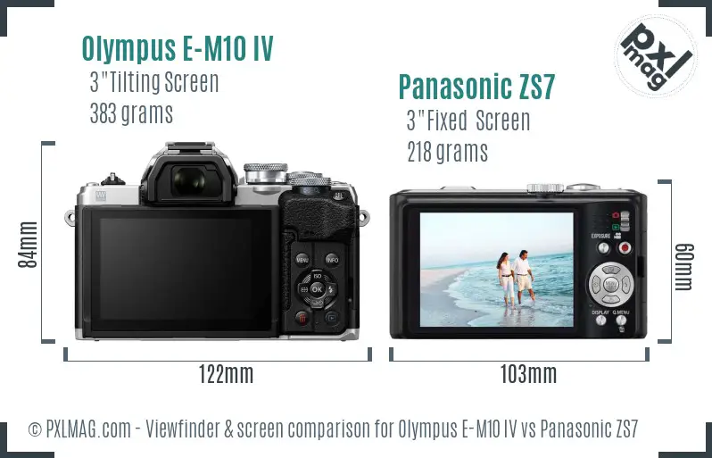 Olympus E-M10 IV vs Panasonic ZS7 Screen and Viewfinder comparison