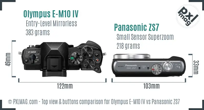 Olympus E-M10 IV vs Panasonic ZS7 top view buttons comparison