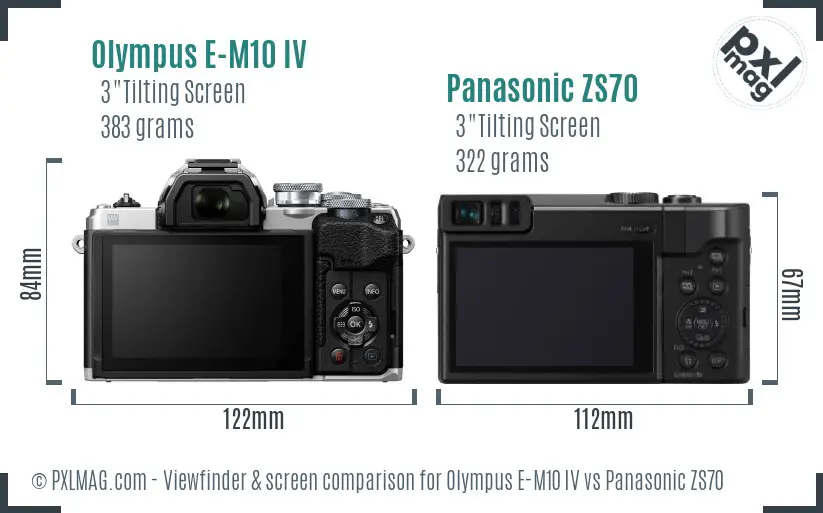 Olympus E-M10 IV vs Panasonic ZS70 Screen and Viewfinder comparison