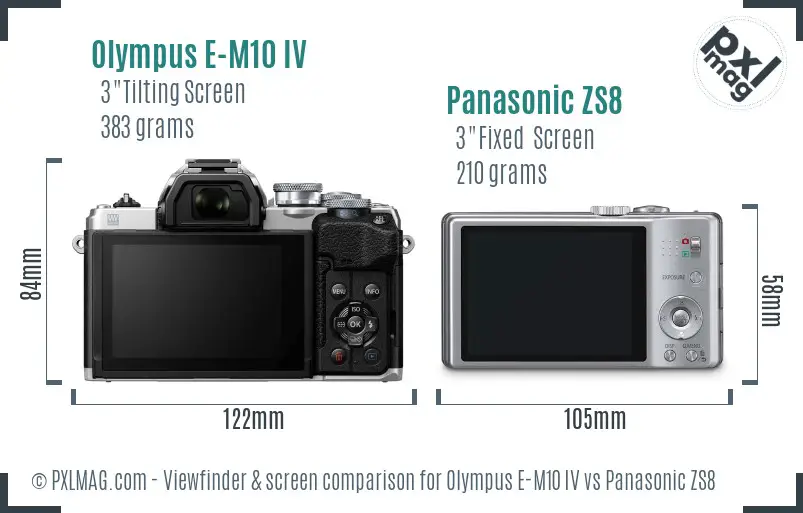 Olympus E-M10 IV vs Panasonic ZS8 Screen and Viewfinder comparison