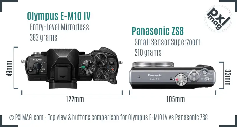 Olympus E-M10 IV vs Panasonic ZS8 top view buttons comparison