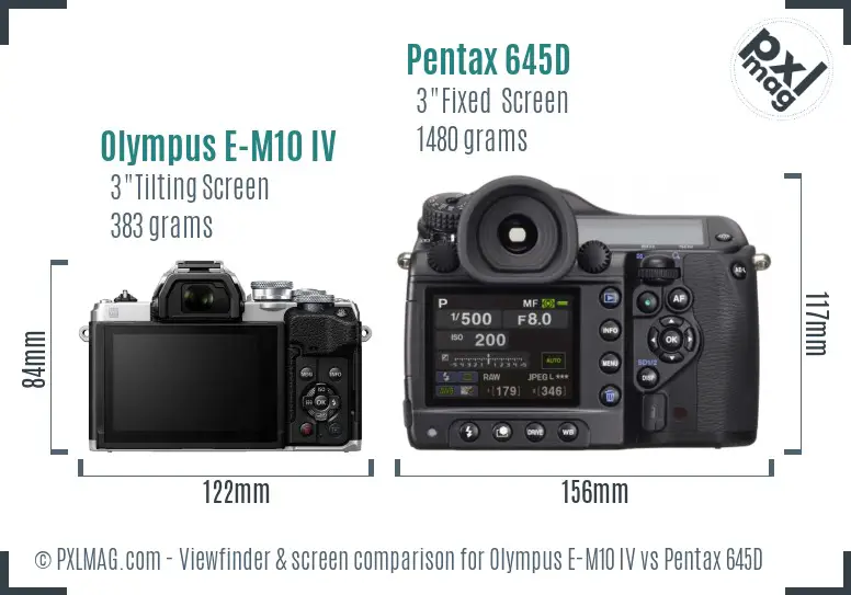Olympus E-M10 IV vs Pentax 645D Screen and Viewfinder comparison