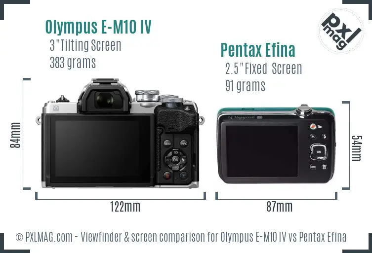 Olympus E-M10 IV vs Pentax Efina Screen and Viewfinder comparison