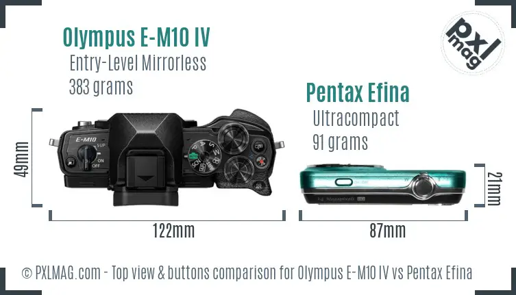 Olympus E-M10 IV vs Pentax Efina top view buttons comparison