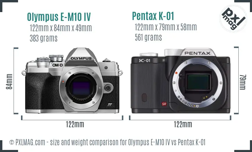 Olympus E-M10 IV vs Pentax K-01 size comparison